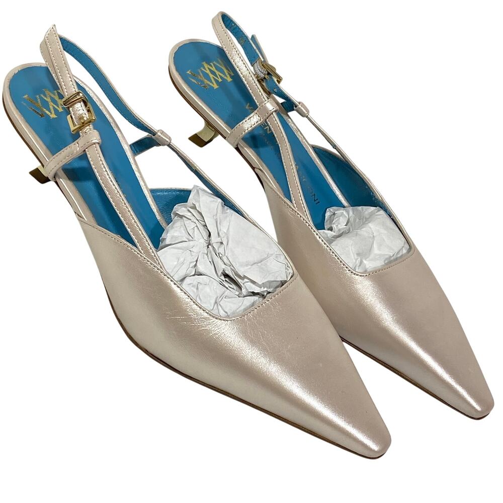 Valentina Rangoni Pointed Toe Slingback Pumps Kitten Heels Womens 7M Champagne